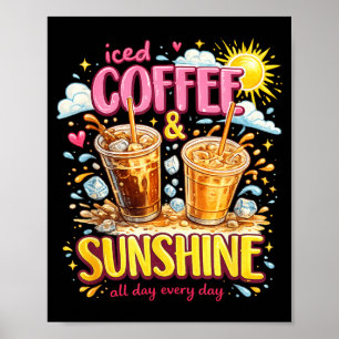Poster Café Glacé Rétro et Soleil Amateur de Café Drôle