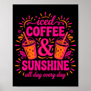Poster Café glacé rétro & soleil drôle d'été