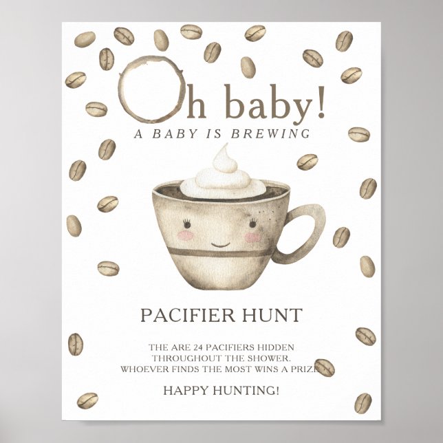 Poster Café Kawaii - chasse à la suce jeu de baby shower (Devant)