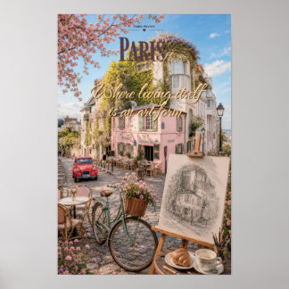 Poster Café Montmartre Paris Illustration Artistique Scén