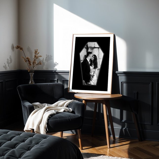 Poster Café noir gothique minimal Cadre photo personnalis (Minimal Gothic Black Coffin Custom Photo Frame Poster)