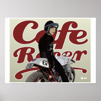 Poster Cafe Racer Girl sur moto Moto Guzzi