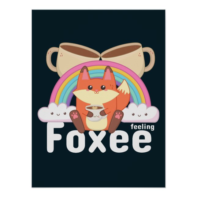 Poster Café Renard Mignon Kawaii (Devant)