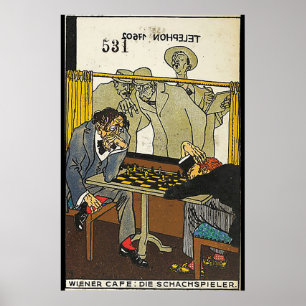 Poster Café viennois : Les joueurs d'échecs (Wiener Café
