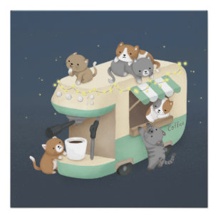 Poster Cafetière Camper Café & Kittens