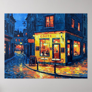 Poster Caffe Italien Café Shop Scène de nuit