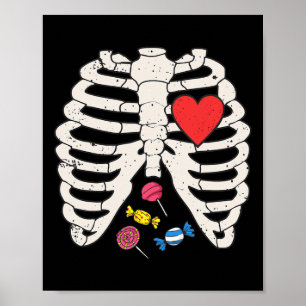 Poster Cage de côtes bonbon Coeur drôle Xray Halloween En