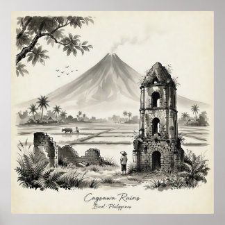 Poster Cagsawa Ruins & Mayon Volcano Philippines