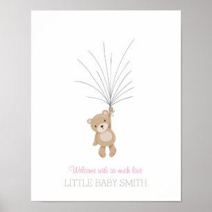 Poster Cahier de visite Ourson rose pour Baby shower