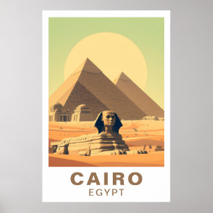 Poster Caire Égypte Pyramides & Sphinx Voyage Art Rétro