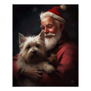 Poster Cairn Terrier Avec Noël Festif Du Père Noël