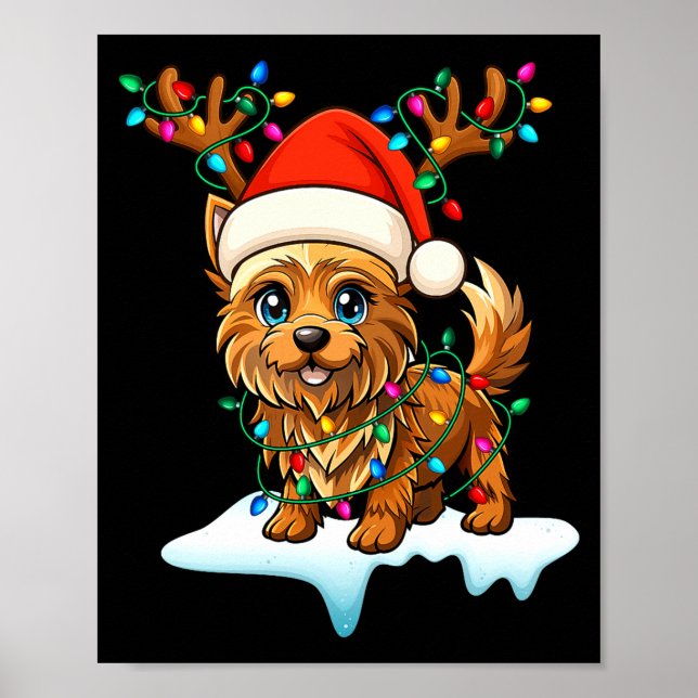 Poster Cairn Terrier Christmas Santa Hat Reindeer Lights  (Devant)