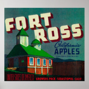 Poster Caisse LabelSebastopol, CA de Ross Apple de fort