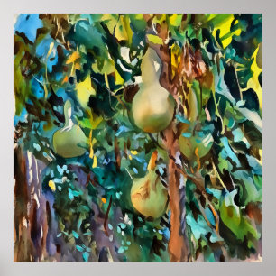Poster Calabash Arbre Gourdes En Automne Art Acrylique