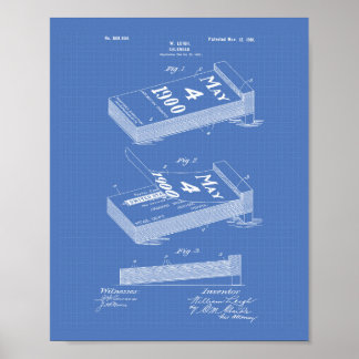 Poster Calendrier 1901 Brevet Art Bleu