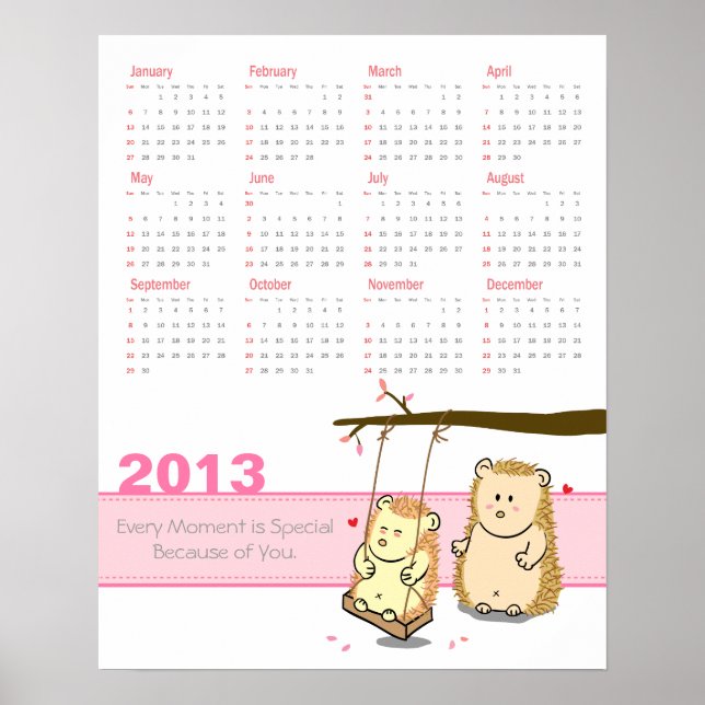 Poster Calendrier 2013 : Couple de hérissons mignons sur  (Devant)