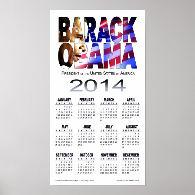 Poster Calendrier 2014 Barack Obama de découpe | blanc (Devant)