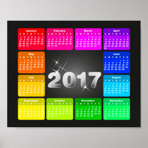 Poster Calendrier 2017 en couleurs vives arc-en-ciel