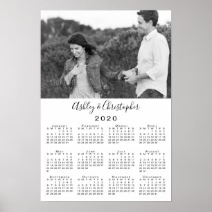 Poster Calendrier 2020 Photo et Noms de Couple Élégants