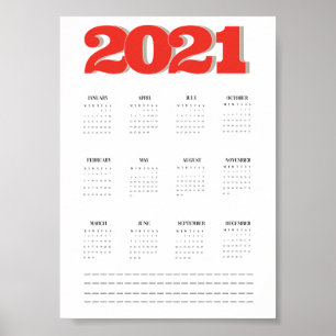 Poster Calendrier 2021 pour affichage mural