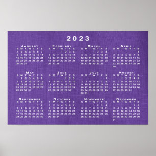 Poster Calendrier 2023 sur la texture de lin pourpre Phot