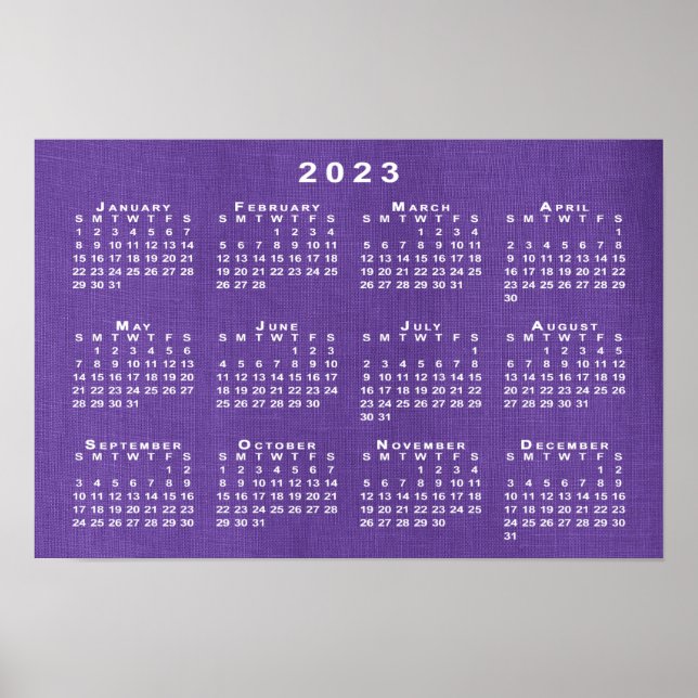 Poster Calendrier 2023 sur photo de texture de lin pourpr (Devant)