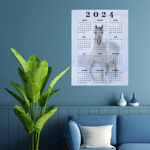 Poster Calendrier 2024 Cheval arabe blanc élégant dans la