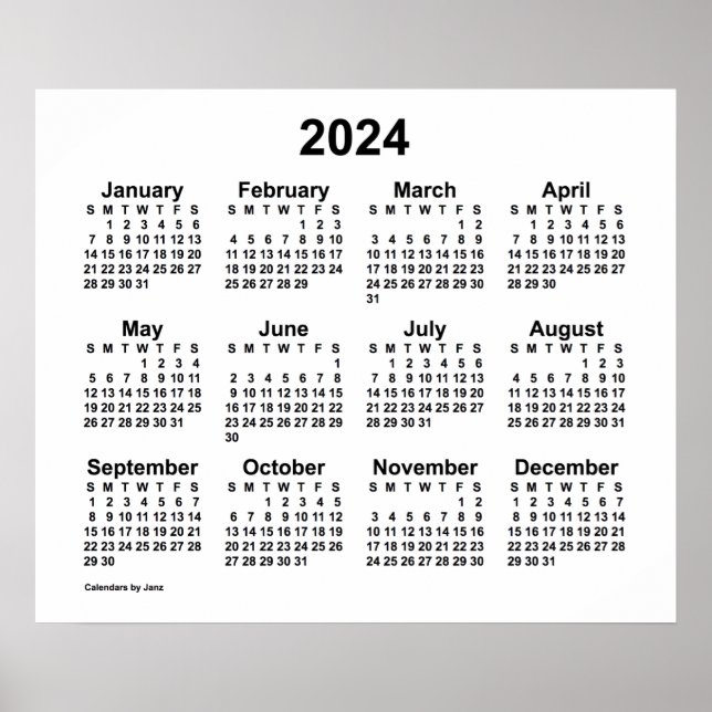 Poster Calendrier 2024 fond blanc de Janz (Devant)