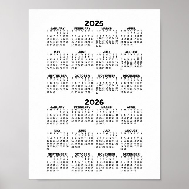 Poster Calendrier 2025 2026 - minimum de base noir et bla (Devant)