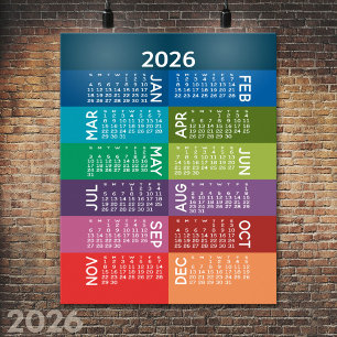 Poster Calendrier 2025 - année complète - mois colorés fu