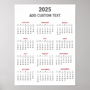 Poster Calendrier 2025 avec texte personnalisé à la mode