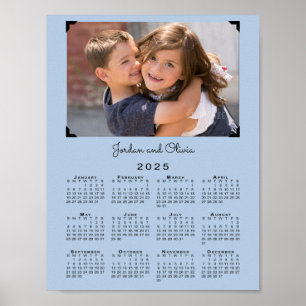 Poster Calendrier 2025 avec votre photo et nom bleu clair