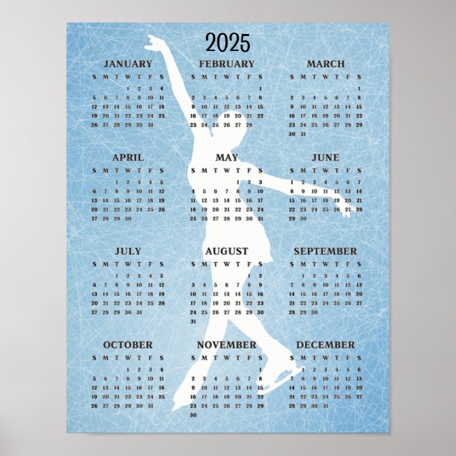 Poster Calendrier 2025 de la conception de patin à (Devant)