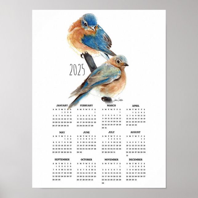 Poster Calendrier 2025 de l'affiche Bluebird Couple (Devant)