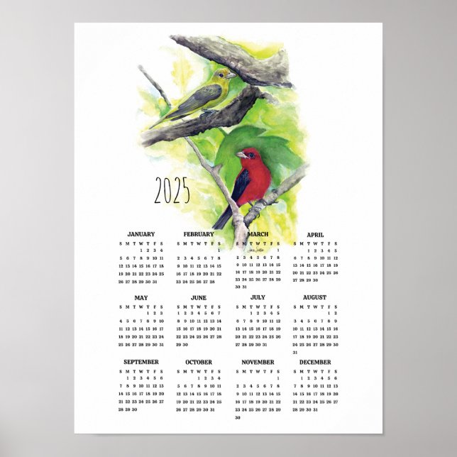 Poster Calendrier 2025 de l'affiche Scarlet Tanager Coupl (Devant)