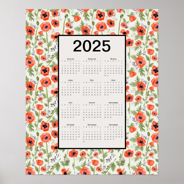 Poster Calendrier 2025 des pavots orange (Devant)