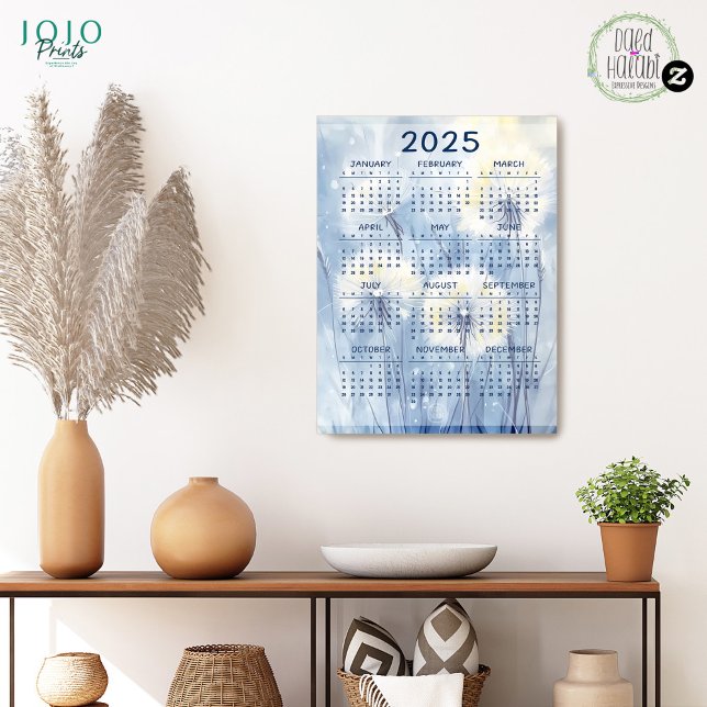 Poster Calendrier 2025 Fond de Fleur de Pissenlit (Calendar 2025 Dandelion Flower Background Poster)