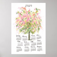 Calendrier 2025 Grand Arbre de Douche Aquarelle Ar