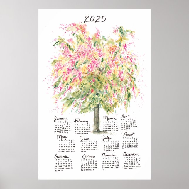 Poster Calendrier 2025 Grand Arbre de Douche Aquarelle Ar (Devant)