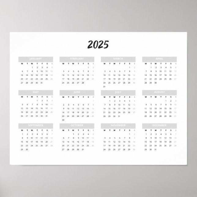 Poster Calendrier 2025 Par Mois Accueil Bureau scolaire M (Devant)