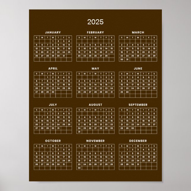 Poster Calendrier 2025 Simple et Élégant |  (Devant)