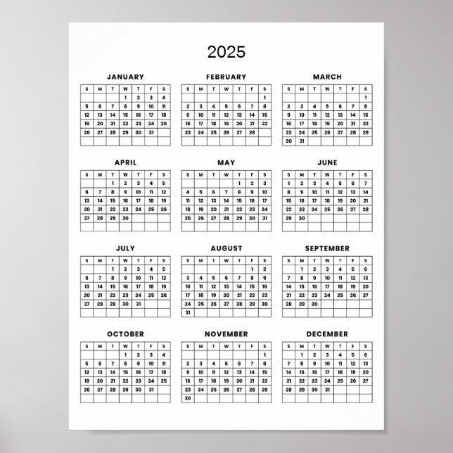Poster Calendrier 2025 Simple et Élégant |  (Devant)