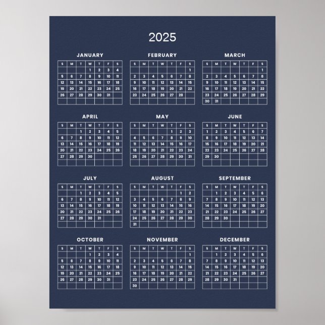 Poster Calendrier 2025 Simple mais Élégant |  (Devant)