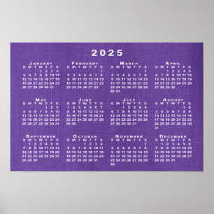 Poster Calendrier 2025 sur la texture de lin pourpre Phot