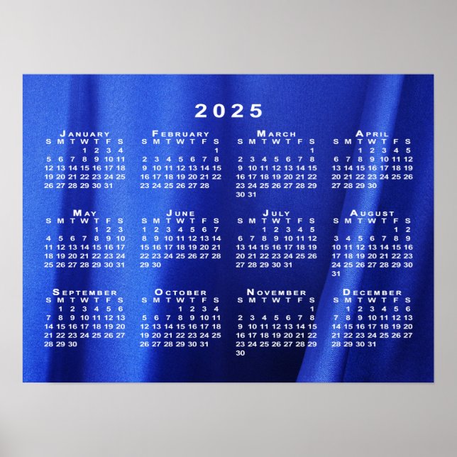 Poster Calendrier 2025 sur Modèle photo Abstrait bleu (Devant)