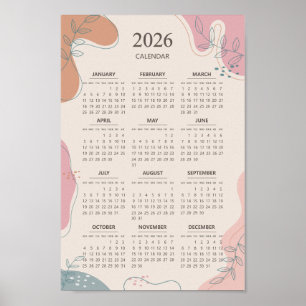 Poster Calendrier 2026 Abstrait Bohème de style milieu de