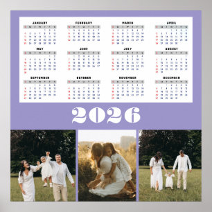 Poster Calendrier 2026 avec fond violet 