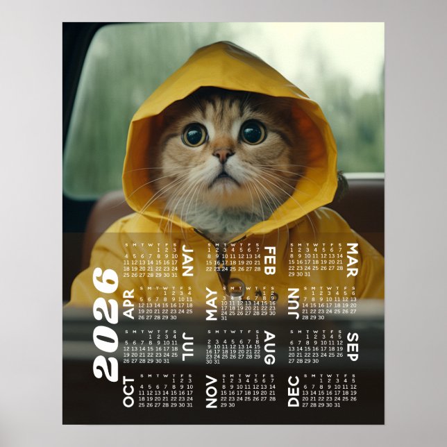 Poster Calendrier 2026 avec photo vue annuelle moderne (Devant)