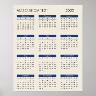 Poster Calendrier 2026 avec texte personnalisé à la mode