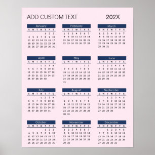 Poster Calendrier 2026 avec texte personnalisé à la mode 